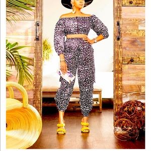 Selling two piece leopard jumpsuit.
